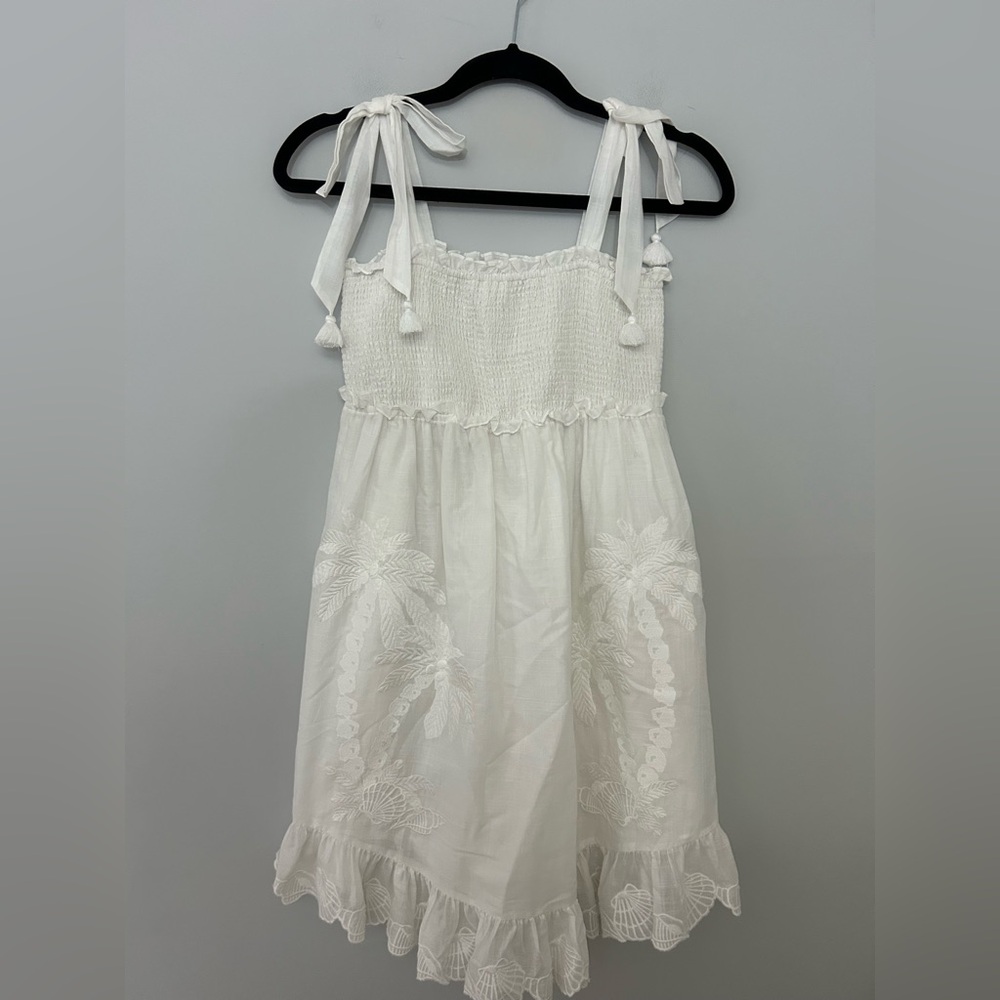 ZIMMERMANN Girls White Shoulder Tie‎ Palm Tree Embroidered Dress